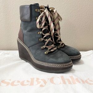 See by Chloe Martinica nubuck Wedge Platform Lace Up Booties Size 36